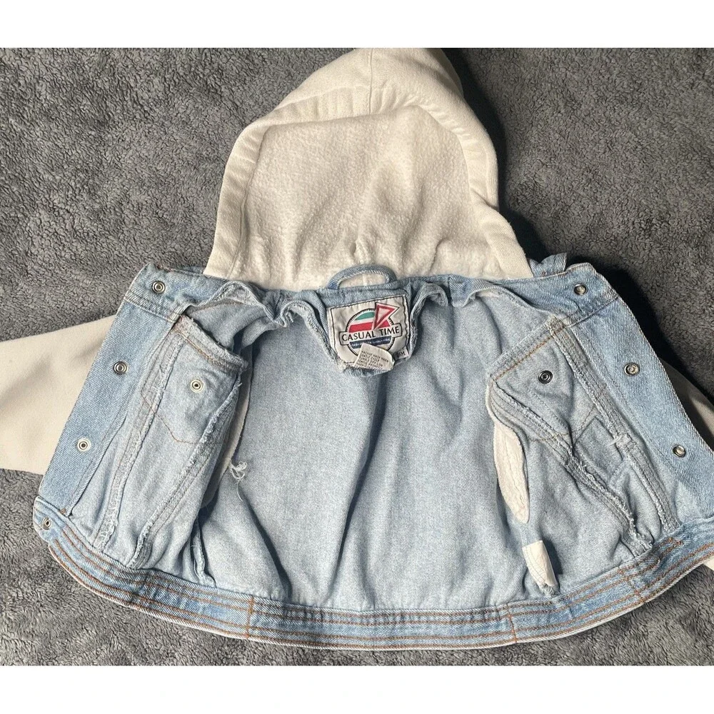 Vintage 90s Kids 24M Denim Jean Jacket Hoodie Toddler Baby Blue Casual Time